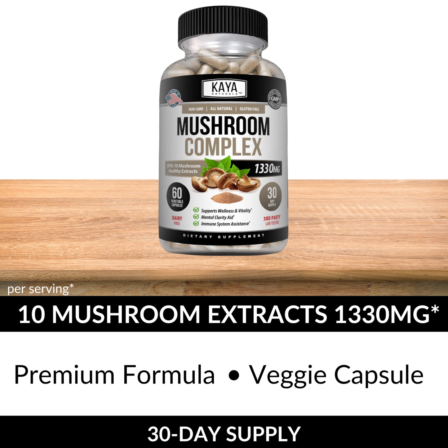 10X Mushroom Complex Supplement, Lions Mane, Reishi, Shiitake, Immune Capsule