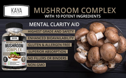 10X Mushroom Complex Supplement, Lions Mane, Reishi, Shiitake, Immune Capsule