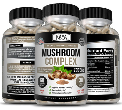 10X Mushroom Complex Supplement, Lions Mane, Reishi, Shiitake, Immune Capsule