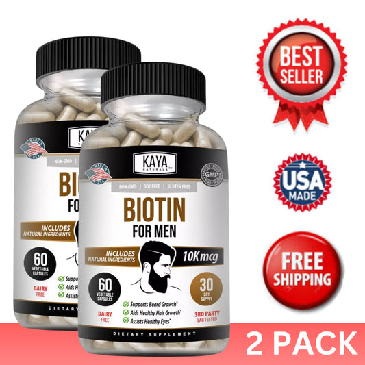 (2 Pack) Men'S Biotin Promote Beard Hair Growth, Healthy Skin, Metabolic Booster