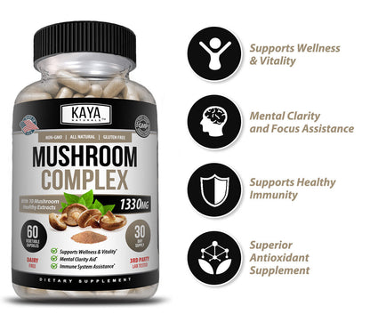 10X Mushroom Complex Supplement, Lions Mane, Reishi, Shiitake, Immune Capsule