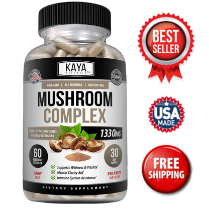 10X Mushroom Complex Supplement, Lions Mane, Reishi, Shiitake, Immune Capsule